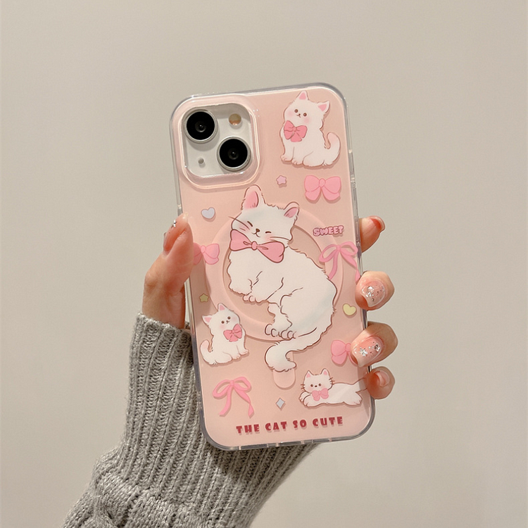 Kawaii Pink Bow Cat Magnetic Stand Phone Case