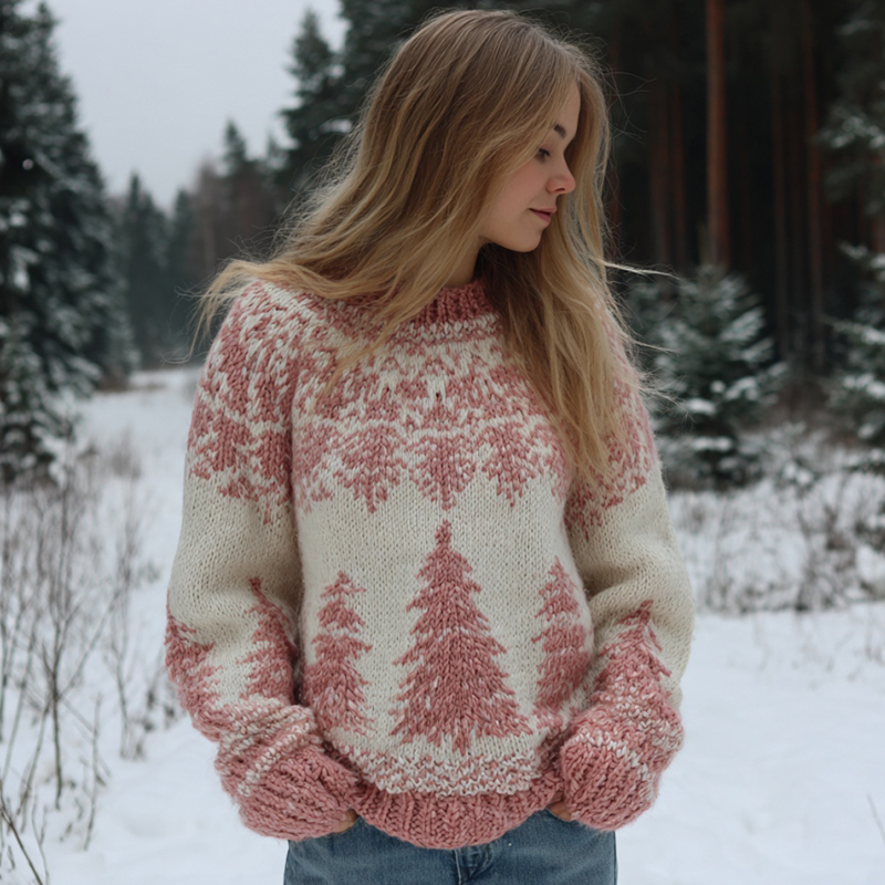 Women's Christmas Tree Pattern Cozy Knit Sweater elevenforest