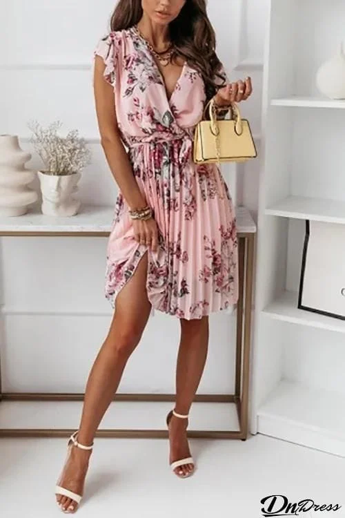 Floral Print V Neck Dress