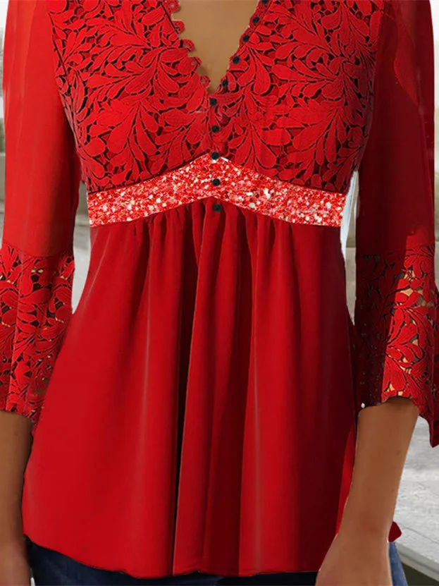 Women Half Sleeve V-neck Solid Color Dress