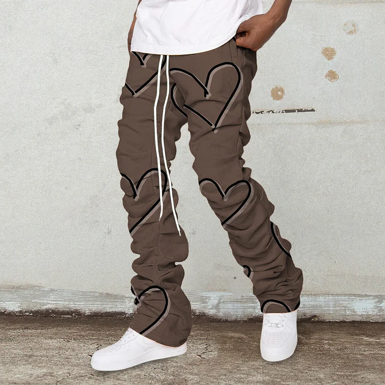 Retro Love Print Trendy Brand Stacked Trousers
