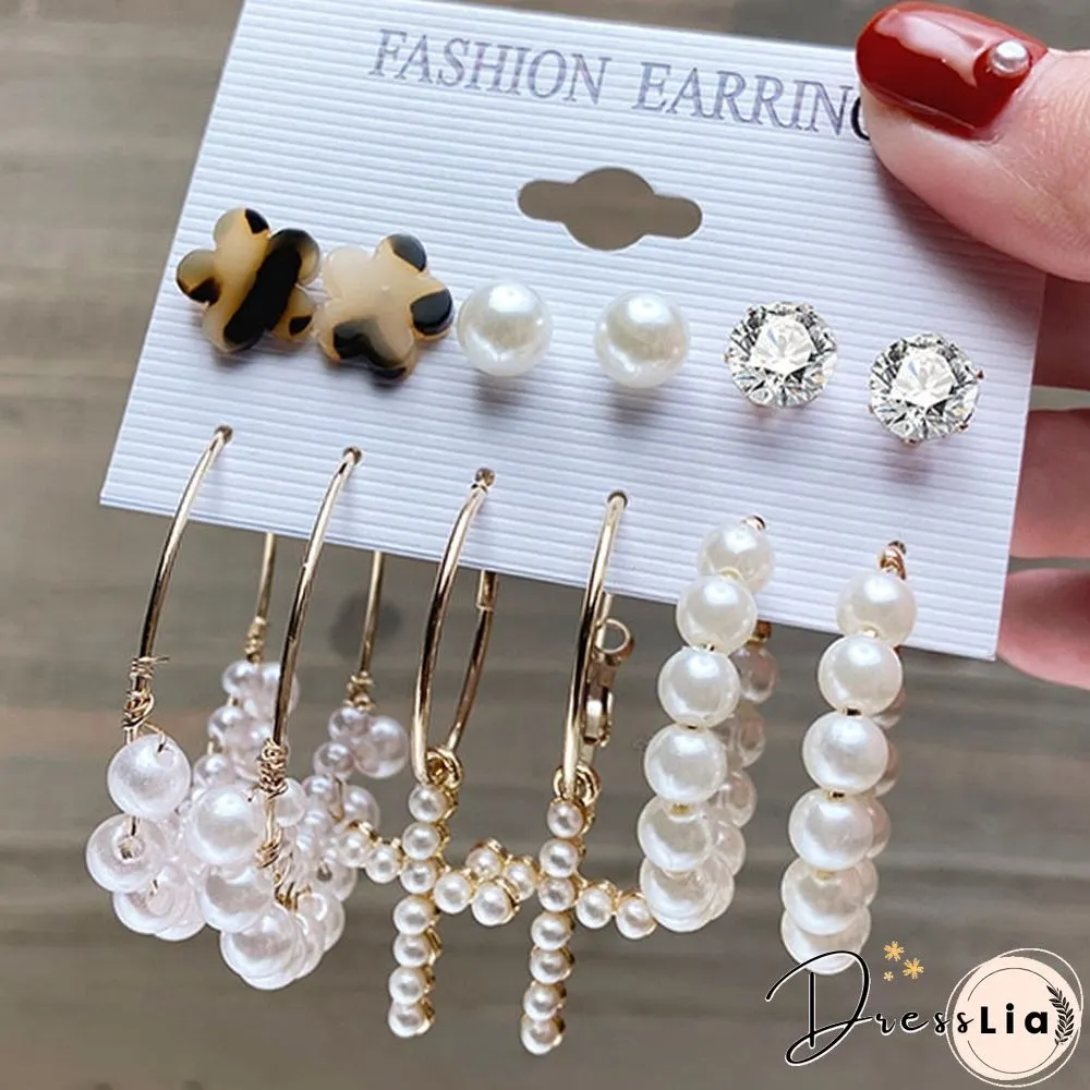 17KM Fashion Pearl Hoop Earrings Set For Women Geometirc Gold Metal Circle Hoop Earrings Brincos Trend Jewelry Gift