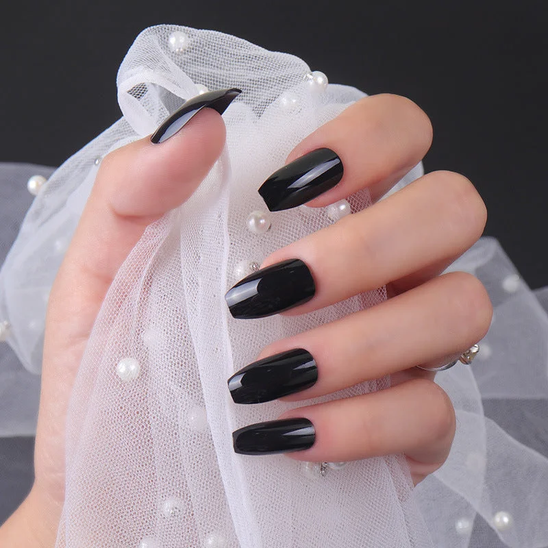 Solid Color Short-length Press On Nails with Jelly Double Sided Nail Adhesives 24 pcs