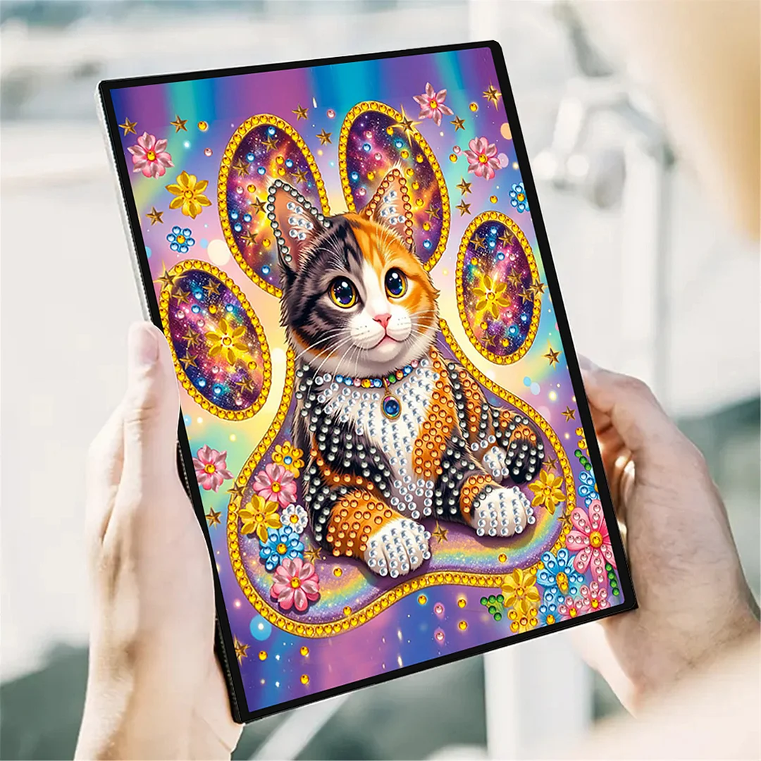 DIY Flower Diamond Painting Journals Notebooks 50 Pages A5 No Lines Special Shaped Diamond Art Kits for Beginners Craft Lovers and Artists (Cat)