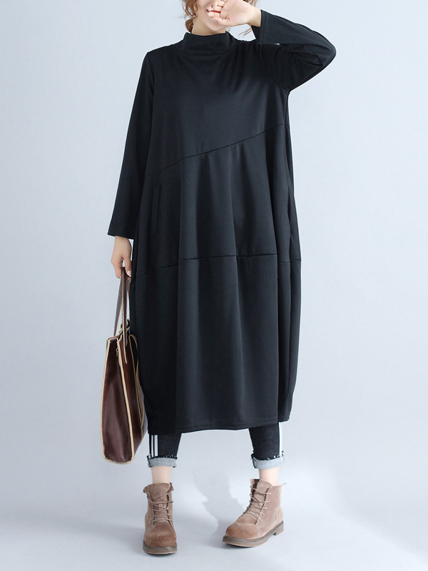 Casual Loose Plus Size Solid Color Hooded Midi Dresses