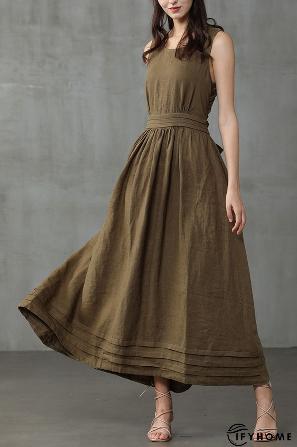 Cross Back O Neck Maxi Linen Dress | IFYHOME