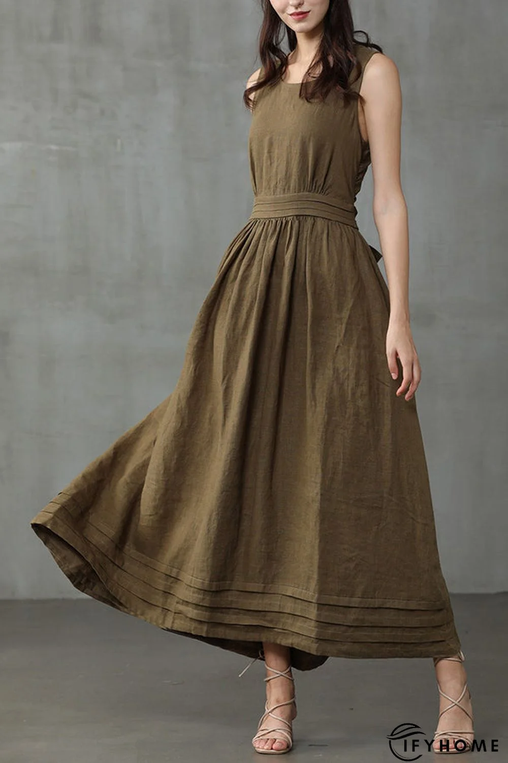 Cross Back O Neck Maxi Linen Dress | IFYHOME