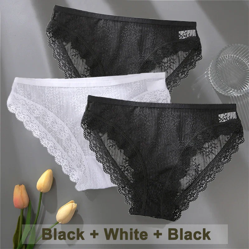 Billionm Women Sexy Lace Panties Solid Color Perspestive Underwear Briefs Low Waist Underpants Female Breathable Intimates Lingerie