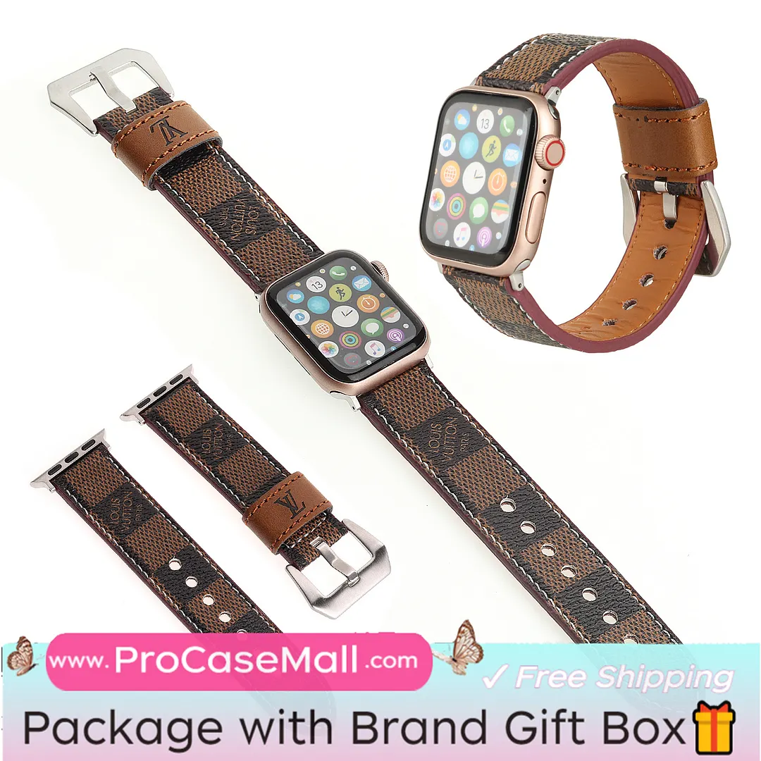 LV Genuine Leather Monogram Canvas Apple Watch Strap Checkerboard Canvas