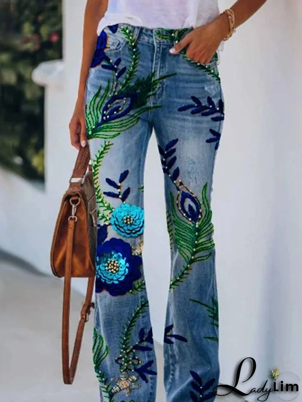 Daily Floral Graphic High Waisted Pocket Flared Pants