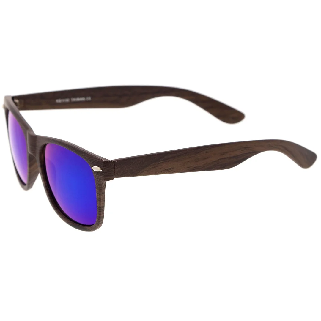 Classic Wood Printed Colored Mirror Square Lens Horn Rimmed glasses 54mm