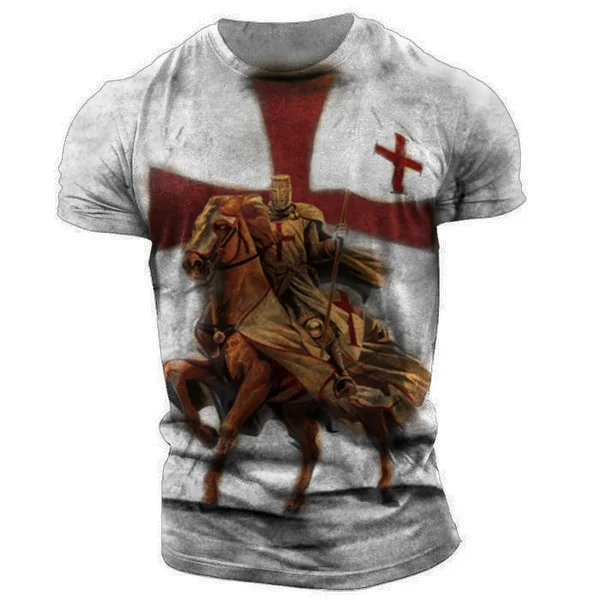 Men's retro printed casual short-sleeved T-shirt / [viawink] /