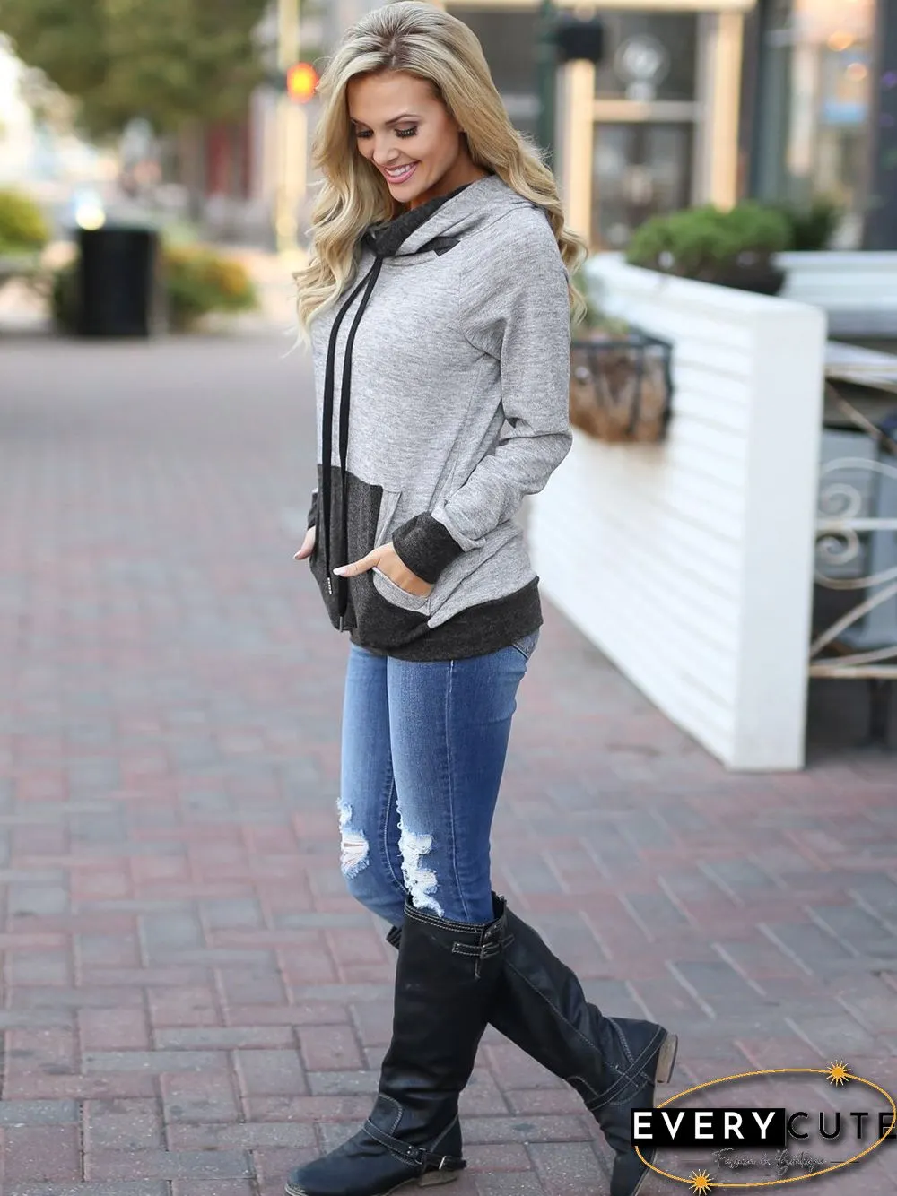 Hooded Stitching Sweatshirt