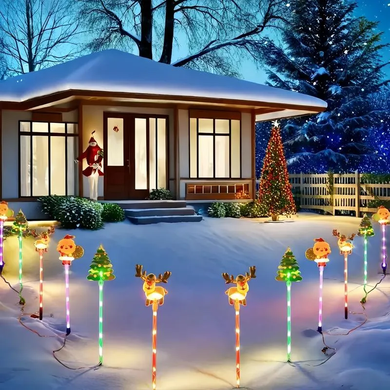 6-Pack Solar Christmas Decorative Lights Christmas-Themed LED Fairy Lights Featuring Santa Claus, Christmas Trees, and Reindeer Plastic Material IP44 Waterproof Rating Ideal for Lawn and Garden Pathway Decorations Holiday Decorations 6-Pack Solar Christmas Decorative Lights Christmas-Themed LED Fairy Lights Featuring Santa Claus, Christmas Trees, and Reindeer Plastic Material IP44 Waterproof Rating Ideal for Lawn and Garden Pathway Decorations Holiday Decorations