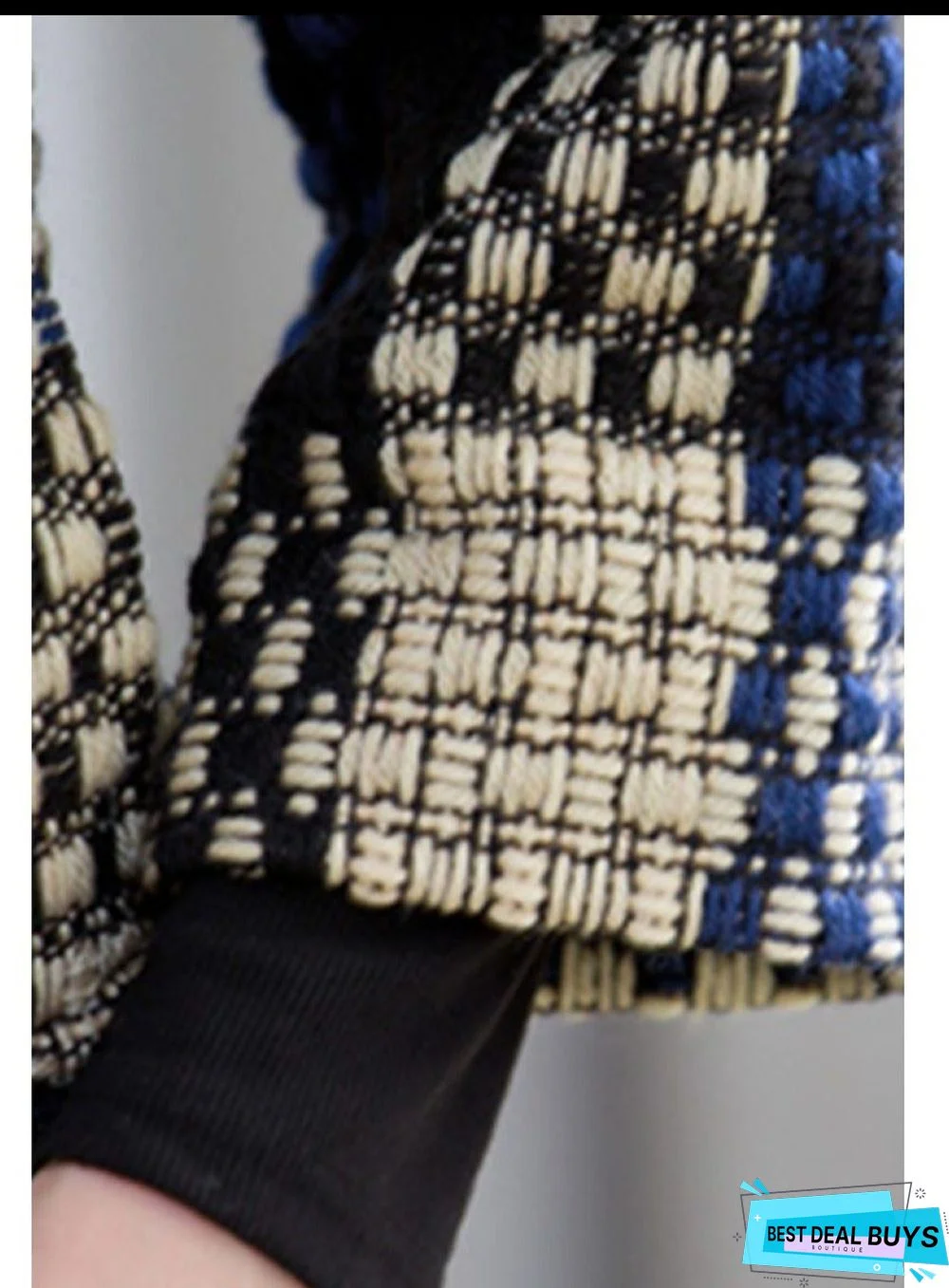 High Neck Slit Pocket Checkered Coats