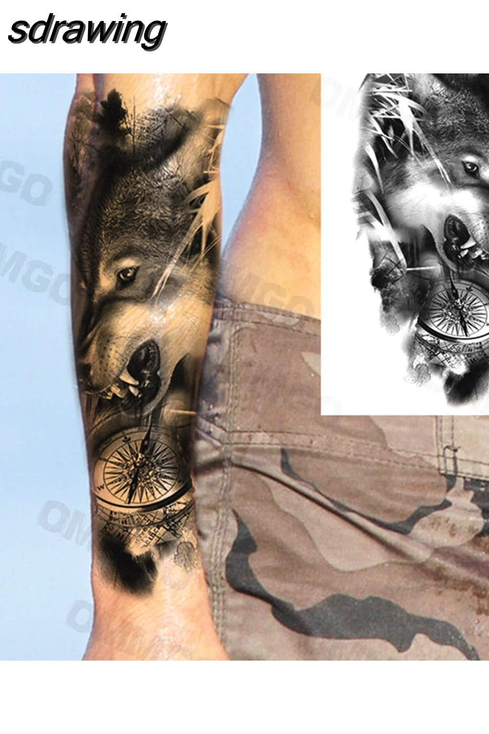 sdrawing Lion Rose Flower Temporary Tattoos For Women Adult Girl Compass Skull Fake Tattoo Arm Thigh Body Art Waterproof Tatoos