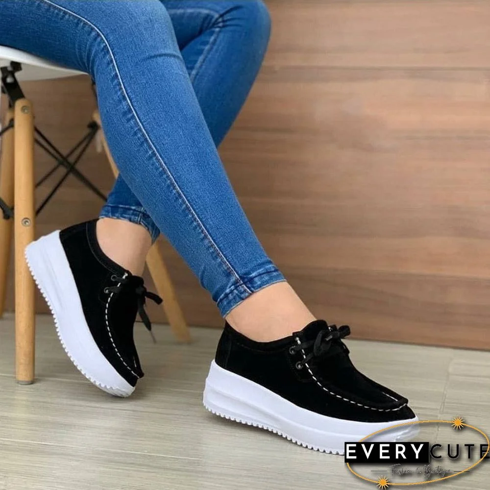Sneakers Women New Solid Color Thick Bottom Lace Up Walking Women'S Shoes Female Breathable Non Slip Platform Shoes