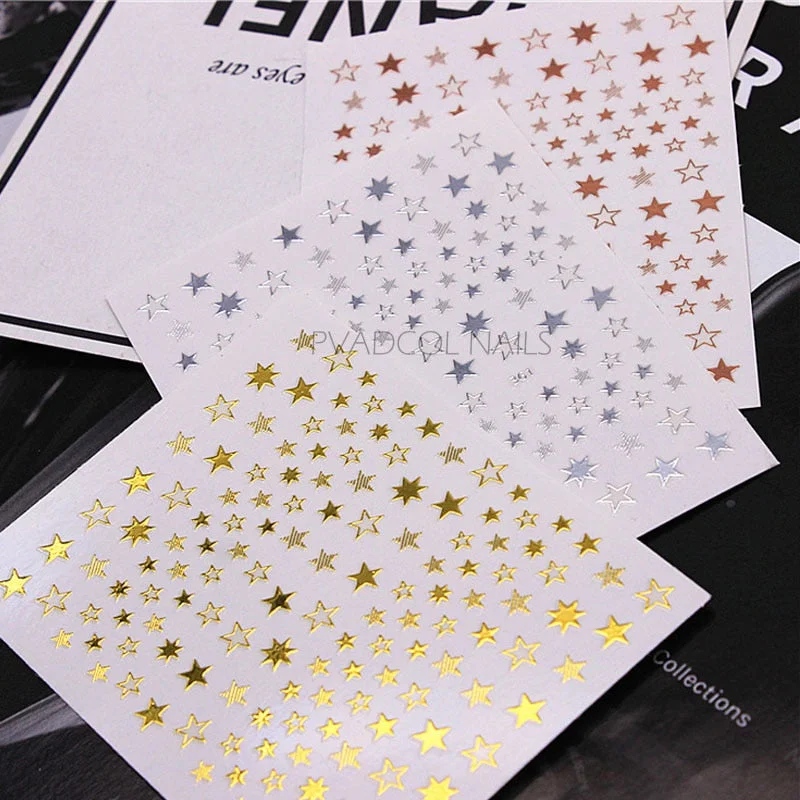 3D Nails Metallic Star Nail Sticker Decals Tips Wrap Decoration Salon Nail Art Supplies-Nail Inspo