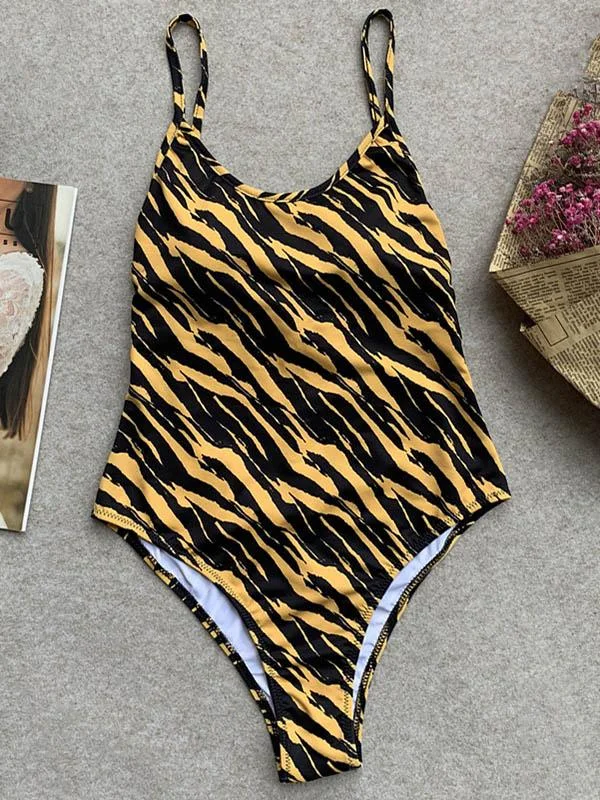 Tiger-Print Bandage One-Piece Swimwear