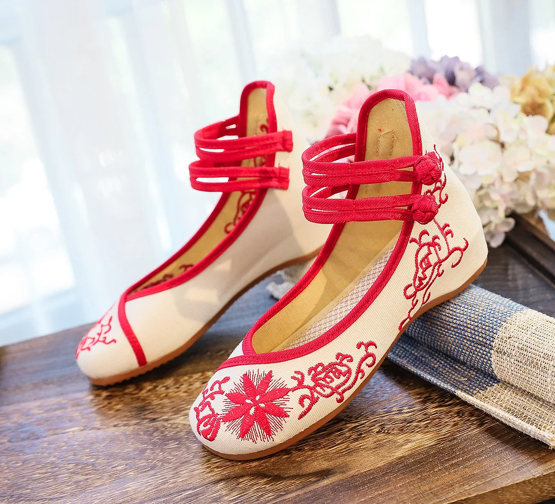 Colourp Colourp Heel Single Shoes Blue And White Porcelain Shallow Mouth Beef Tendon Bottom Embroidered Cloth Women's Shoes Mother Shoes Dance