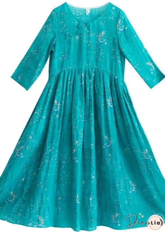 Women Green Print dresses O-Neck Patchwork A Line Spring Dresses