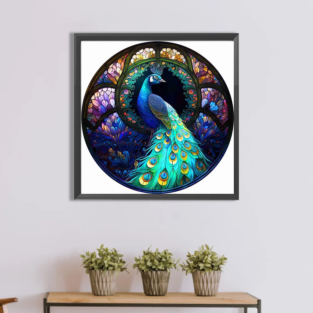Diamond Painting - Full Round Drill - Stained Glass Peacock(30*30cm)