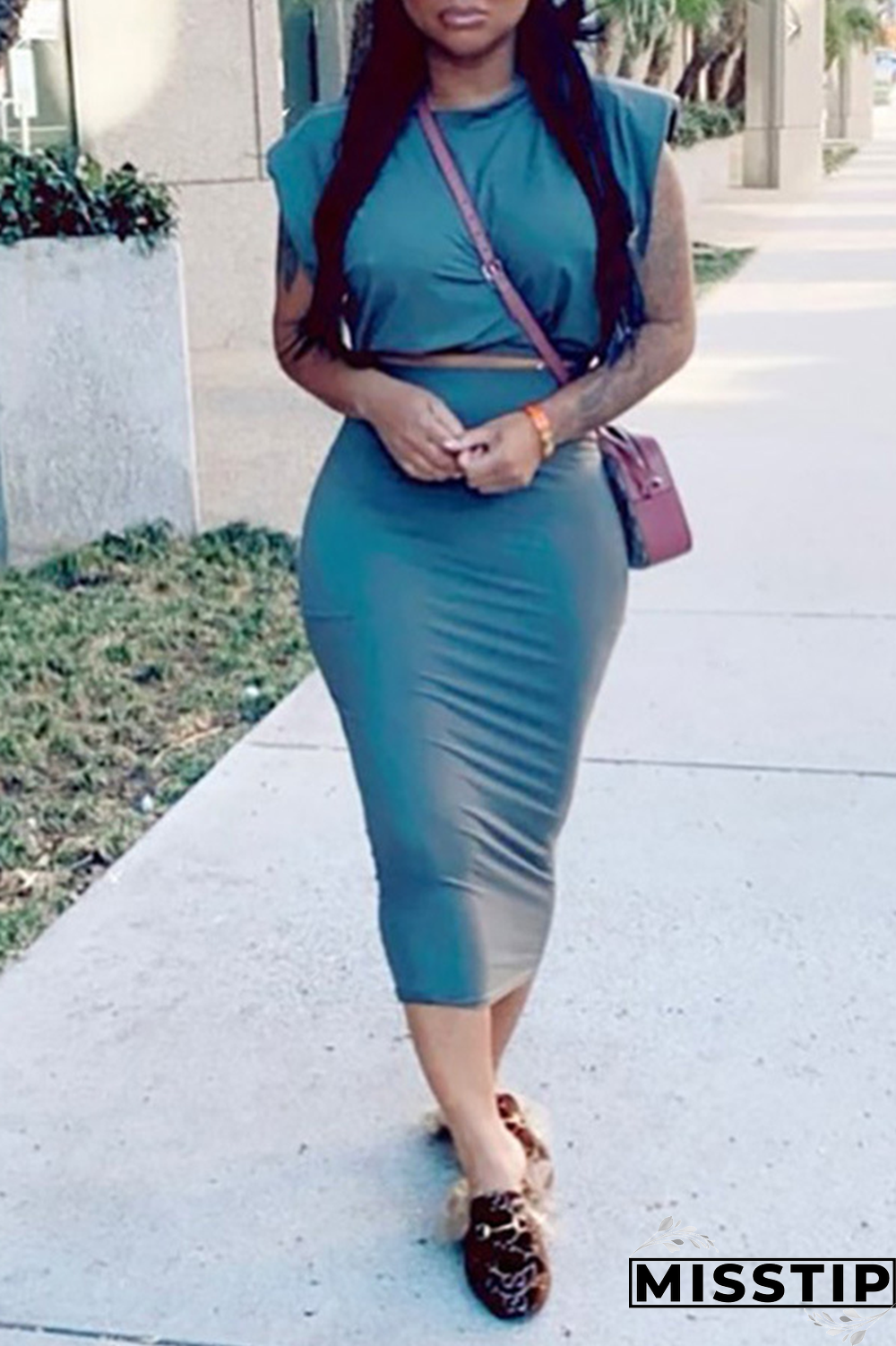 Tangerine Red Casual Solid Patchwork O Neck Short Sleeve Two Pieces