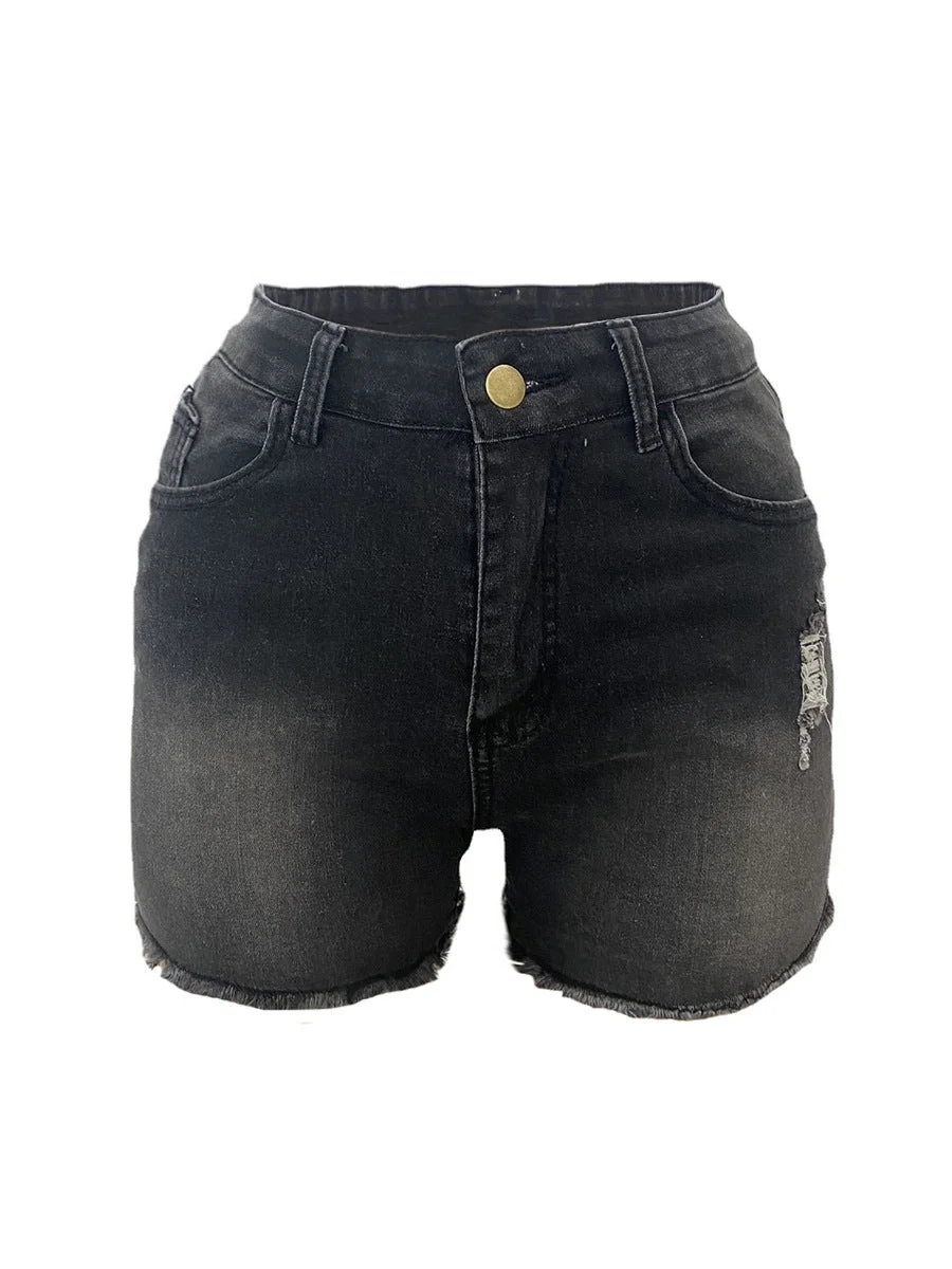 Zingj Washed Elastic Ripped Denim Women's Shorts