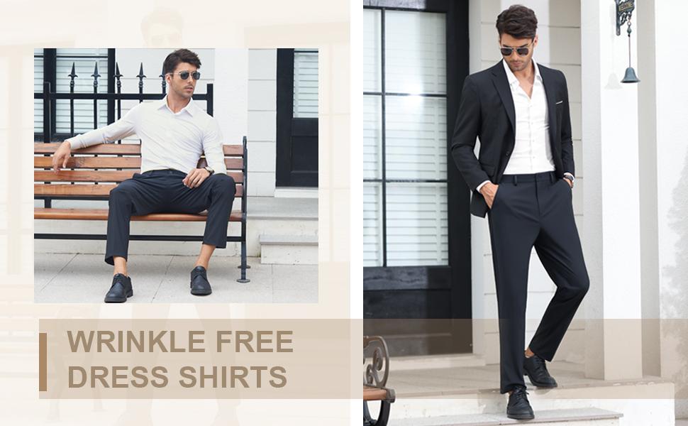 Elencoco Slim Fit Big and Tall Mens Button Down Shirt Stretch Mens Dress Shirts Long Sleeve Muscle Fit Dress Shirts for Men,Shop tiktok store,Going out outfit,Boyfriend gifts,Gifts for him
