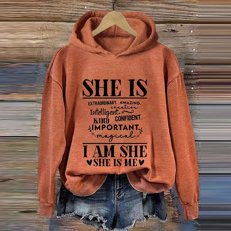 VChics She Is I Am She And She Is Me Printed Hoodie