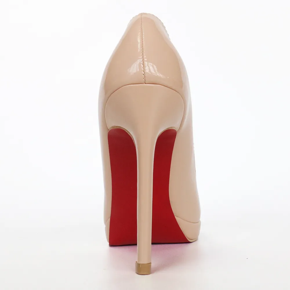 110mm Women High Heels Platform Dressy Pumps Nude Patent-vocosishoes