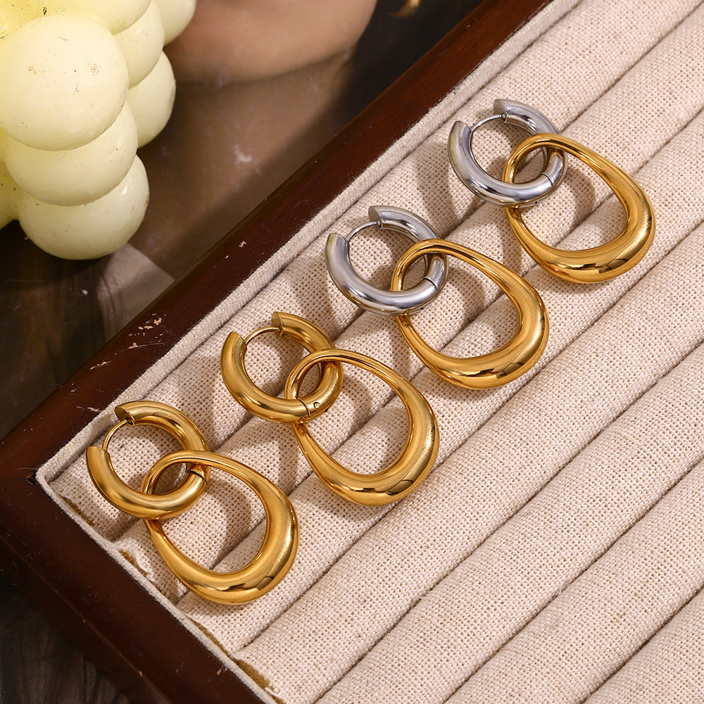 Ins All-Match Irregular Earrings Stainless Steel Plated 18K Gold Interlaced Gold Stitching Hoop Earrings For Women
