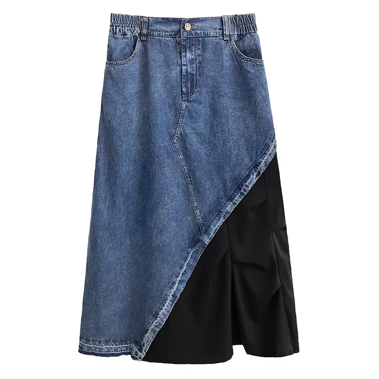 Vintage Denim Splicing High Waist Skirt
