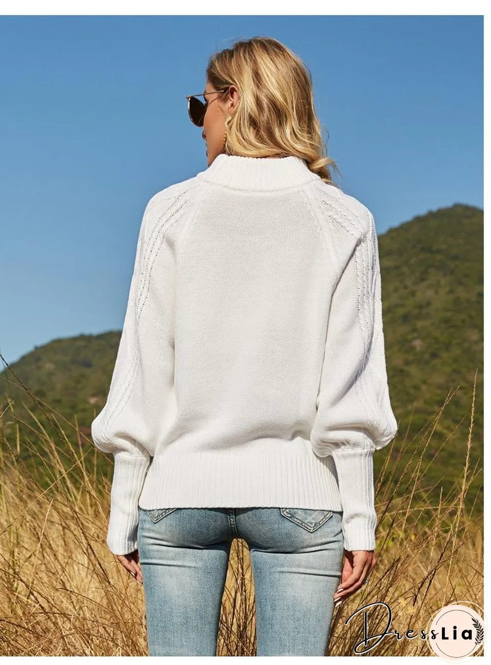 Fashion High Neck Plain Sweater