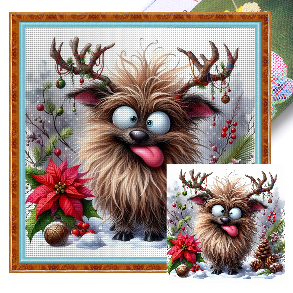 Cute Winter Reindeer Full 18CT Pre-stamped Canvas(30*30cm) Cross Stitch