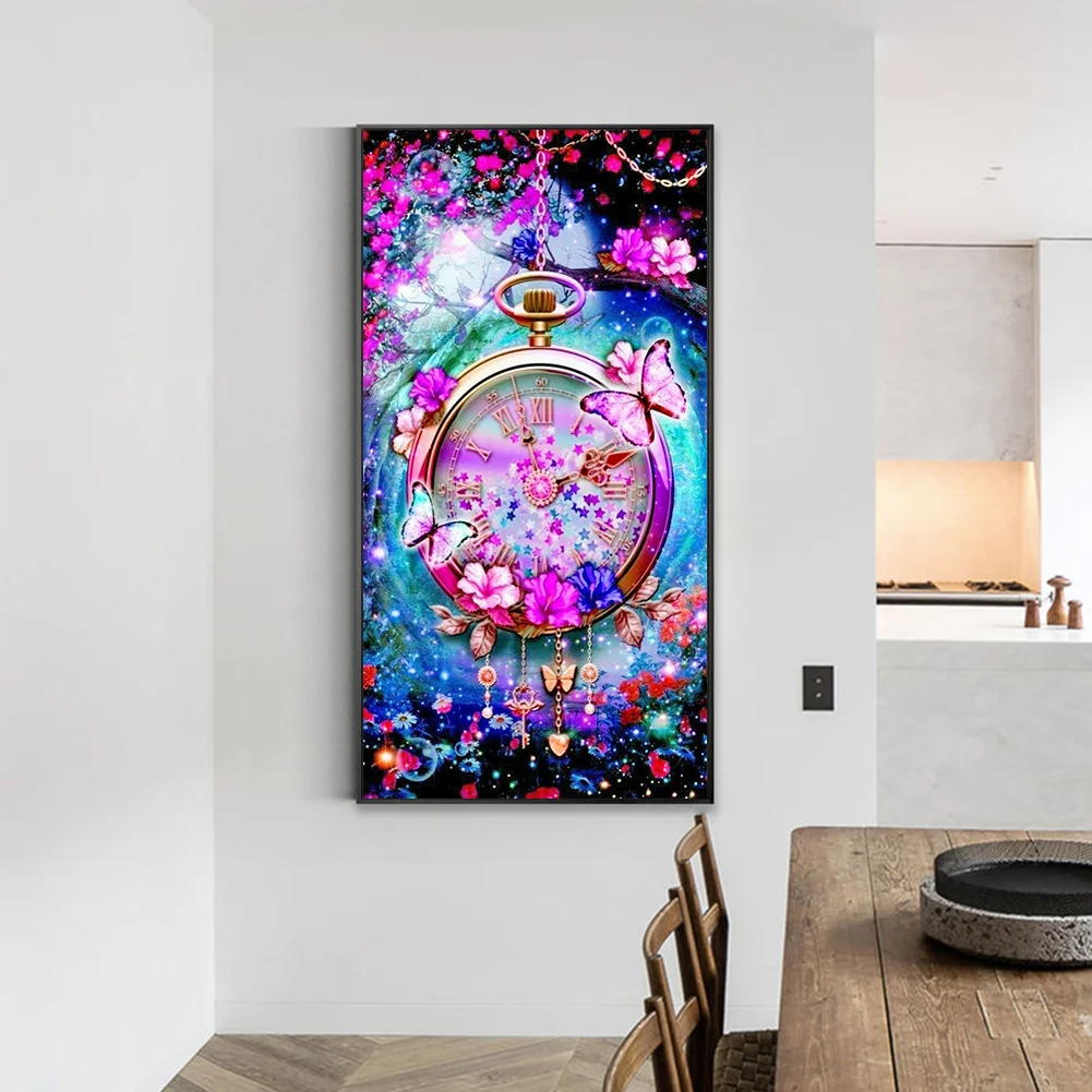 Diamond Painting - Full Round Drill - Clock Flowers(40*80cm)