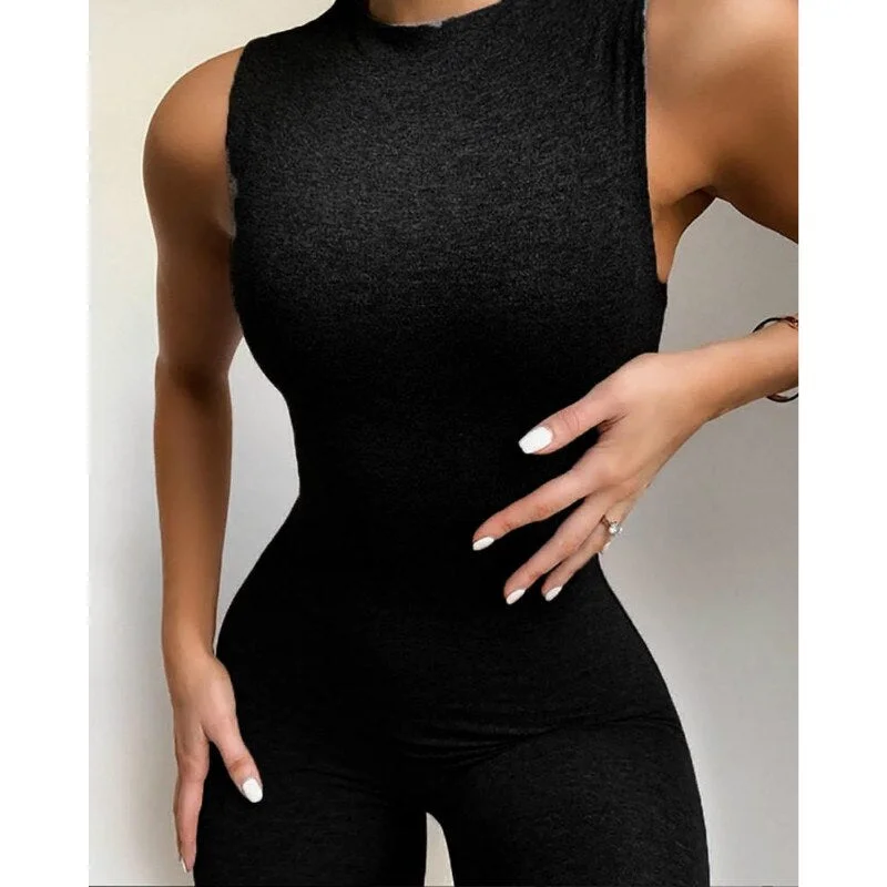 Fashion Women Casual Solid Sleeveless Jumpsuits Sporty Workout Active Wear 2020 Summer Womens Rompers Skinny Jumpsuits