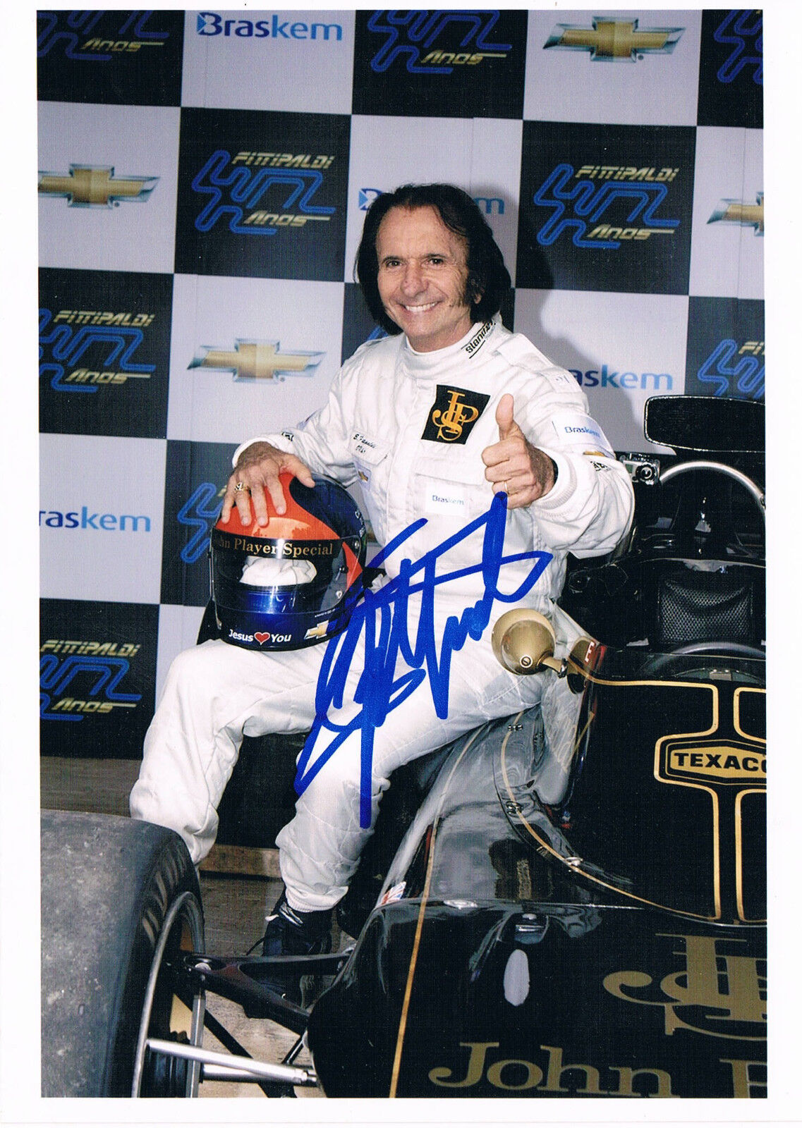 Emerson Fittipaldi 1946- genuine autograph 5x7