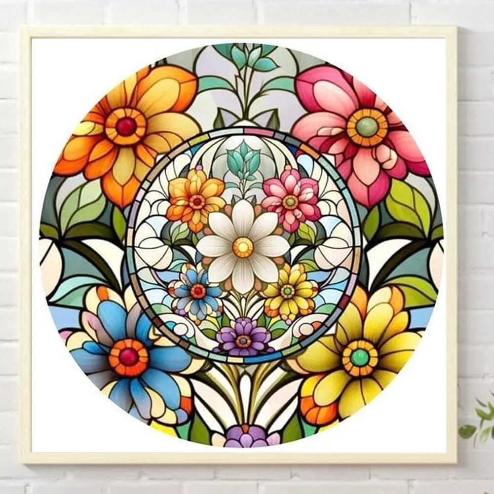 Partial AB Diamond Painting - Full Round Drill - Stained Glass Flower(Canvas|45*45cm)