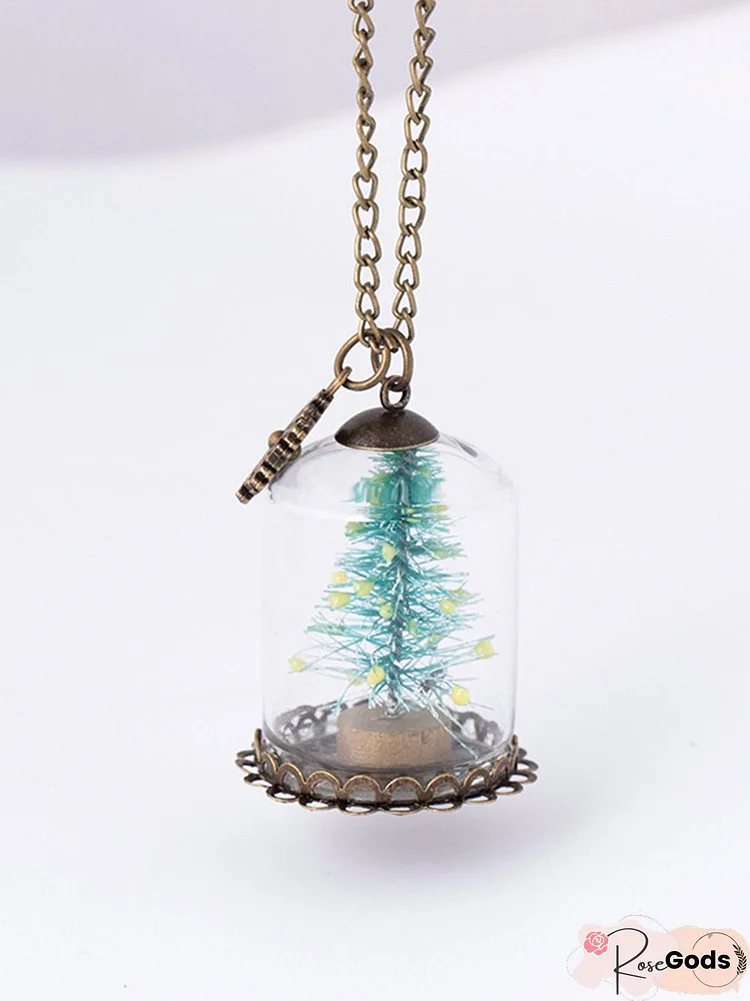 Christmas Tree Snow Glass Luminous Necklace