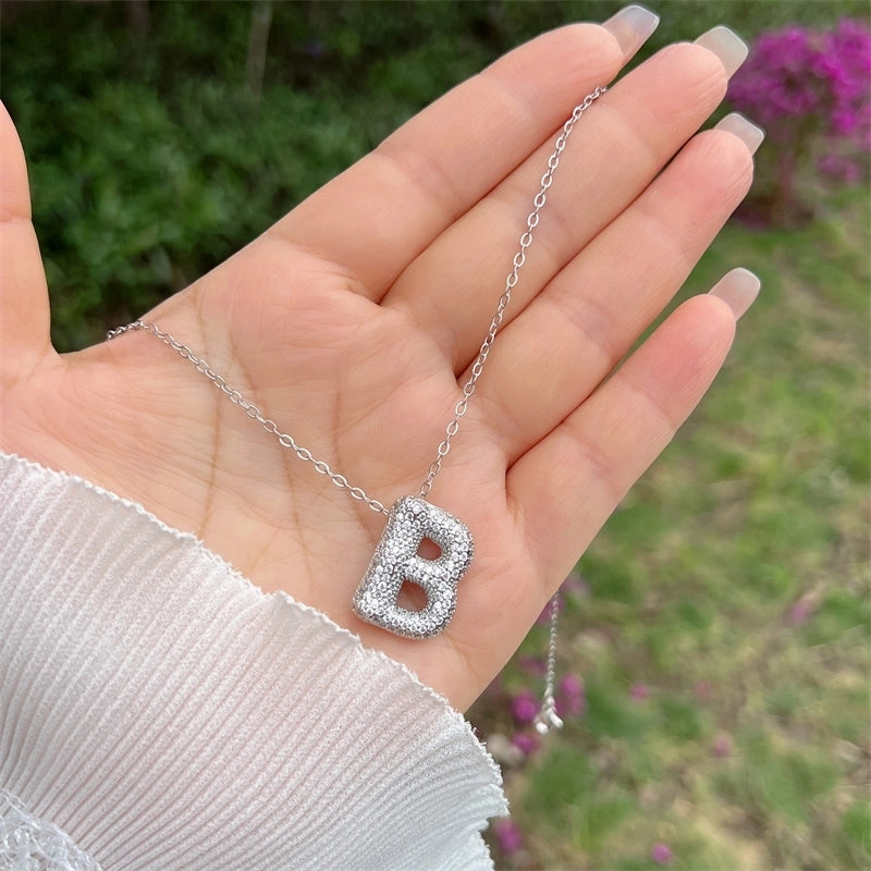 Copper 18K Gold Plated Hip-Hop Minimalist Classic Style Polishing Inlay Letter Zircon Pendant Necklace