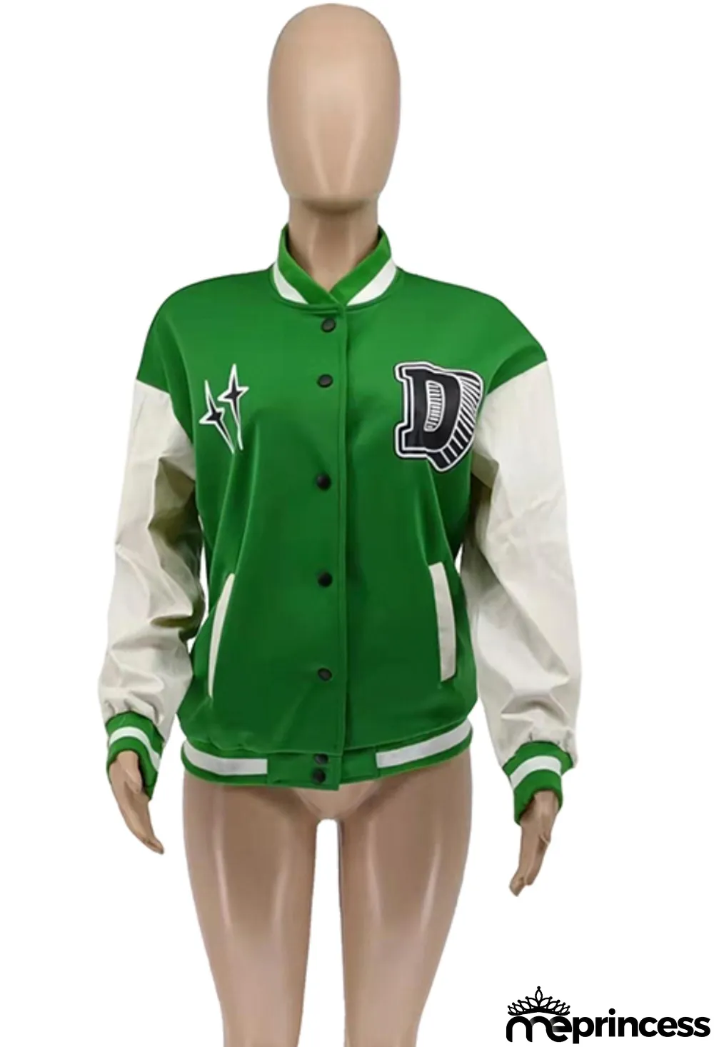 Autumn Contrast Color Button Up Long Baseball Jacket