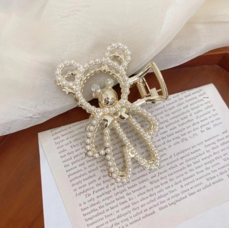 Metal Grab Clip Elegant Bow Hairpin Back Head Large Shark Clip French Pearl Clip Hair Accessories