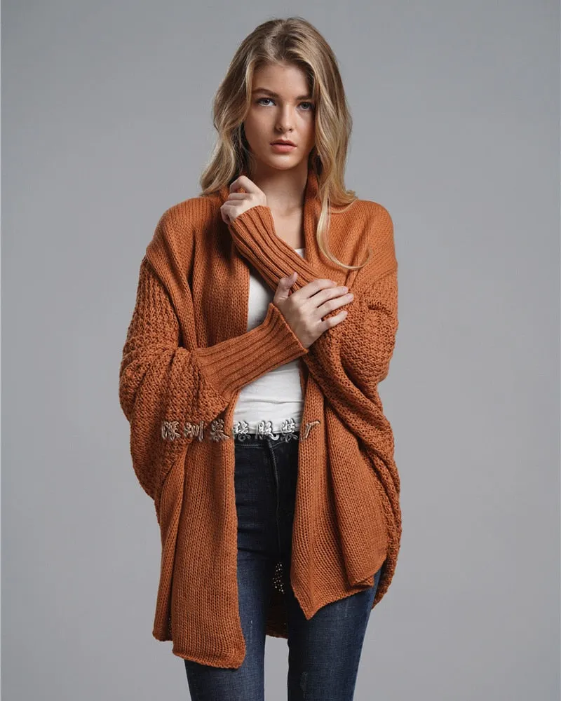 2021 new style bat sleeve large size long knitted cardigan sweater women's jacket women's sweater