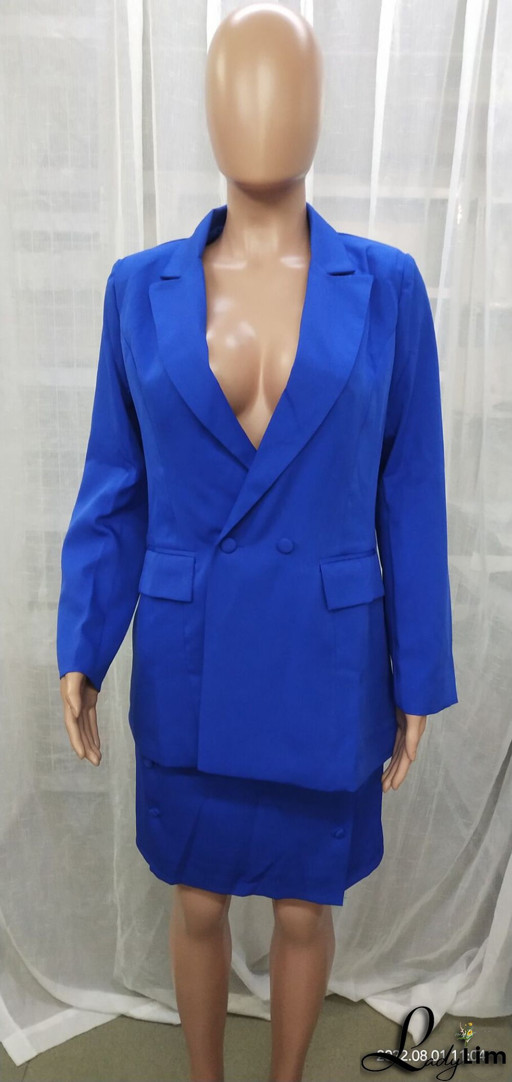 Solid Color Suit Blazer Coat Skirt Two Piece