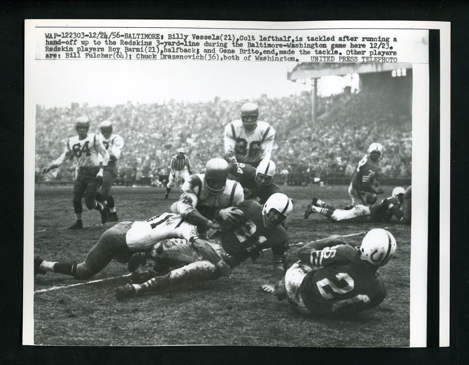 Billy Vessels 1955 Press Photo Poster painting Baltimore Colts Washington Redskins