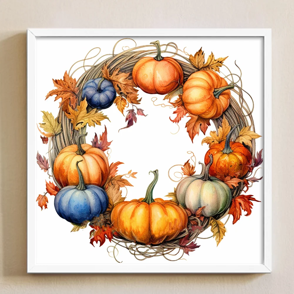 DIY Stamped Cross Stitch 11CT Full Embroidery 40*40cm - Fall Pumpkin Wreath