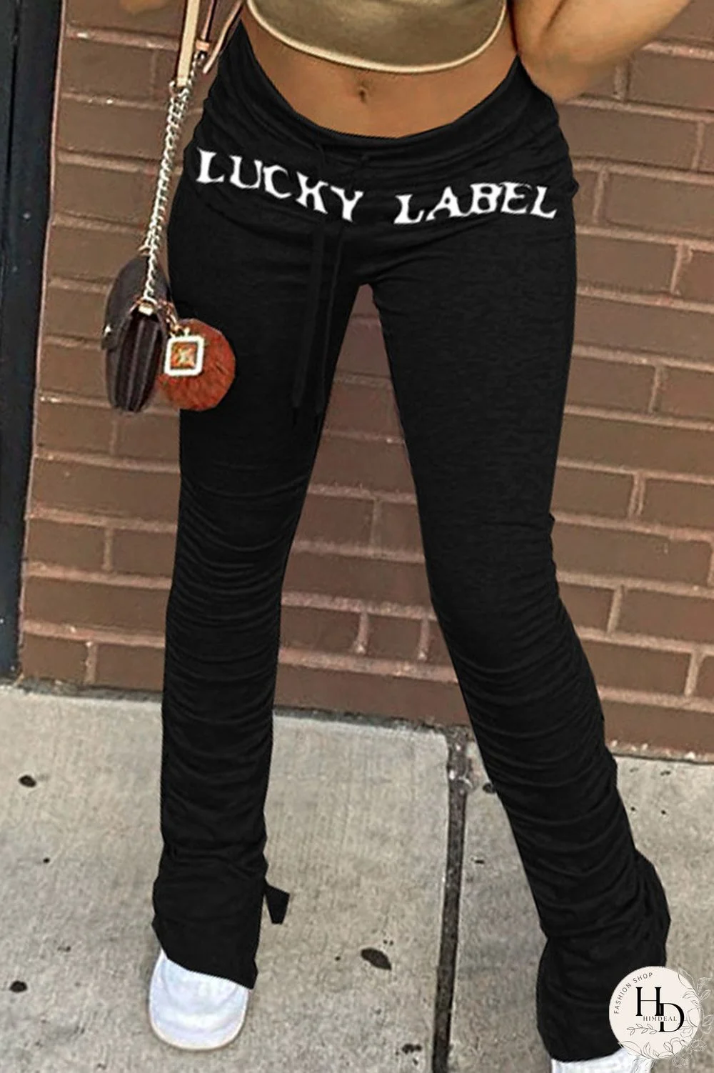 Black Casual Print Fold Boot Cut Bottoms