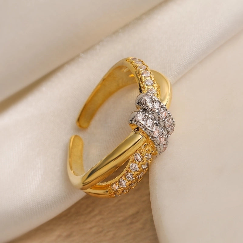 Copper 18K Gold Plated Retro Sweet Inlay Geometric Zircon Open Rings