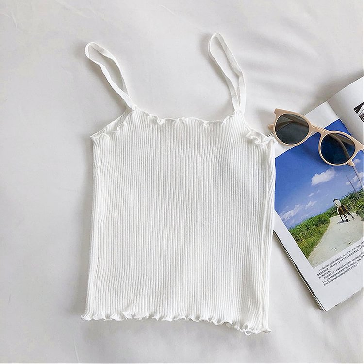 Heliar Women Plain Knitted Crop Tops Summer Basic Tops Female Camis Spaghetti Plain Crop Tops For Women Summer - Life is Beautiful for You - SheChoic
